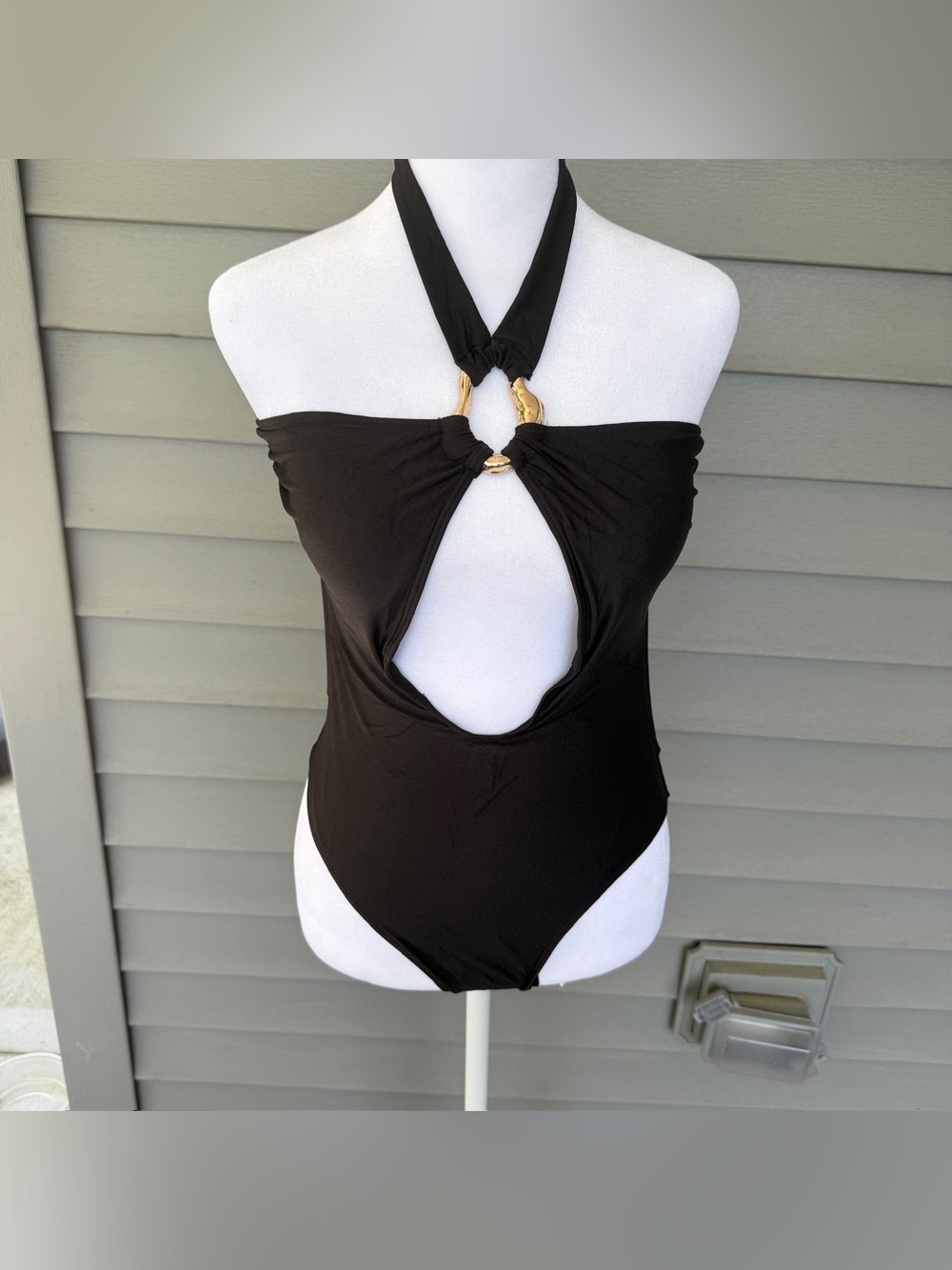 NWOT Black Halter Cutout Monokini One Piece Swimsuit Size S Resortwear Poolside